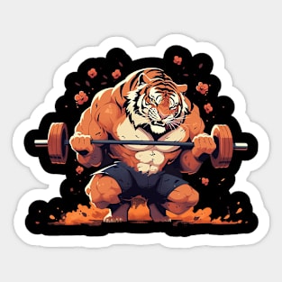 tiger lifting weight Sticker